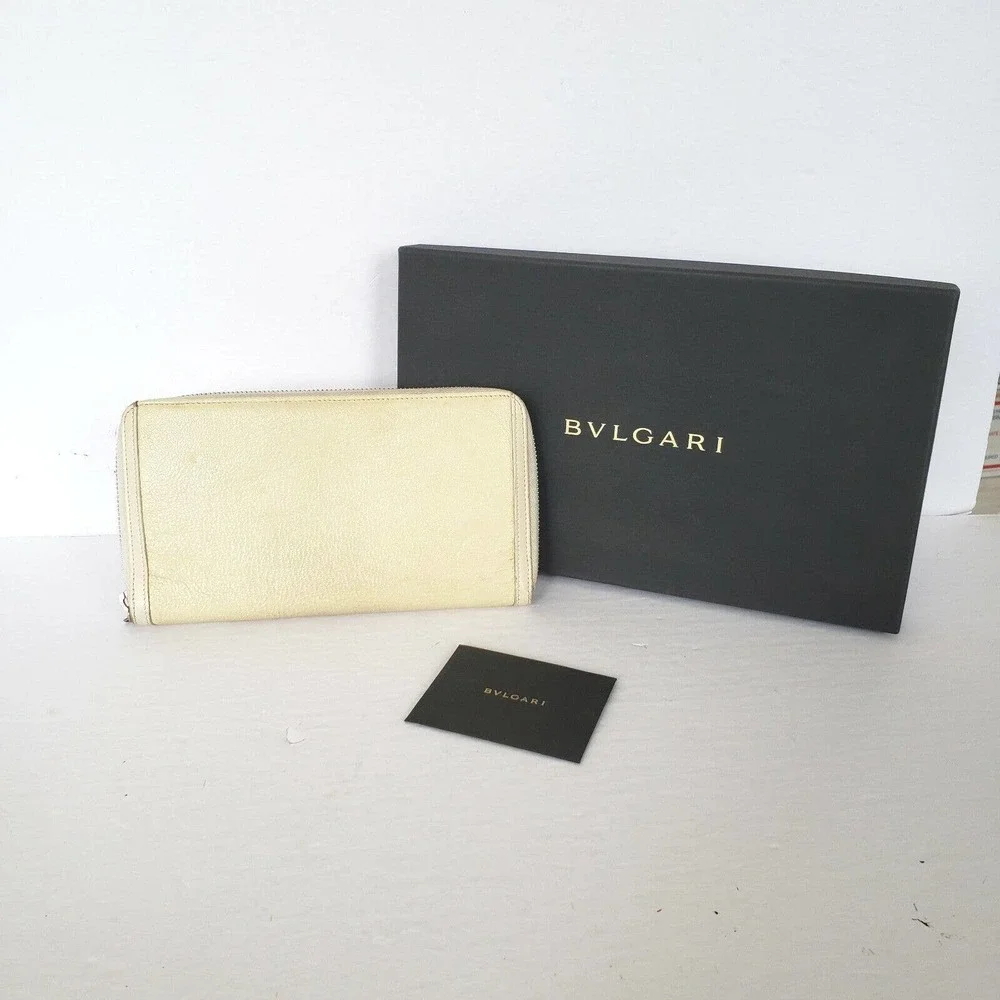 BVLGARI Long Wallet Multi Functional Organizer Clutch XL Zip Around Goat Leather